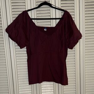 NWT Old Navy Deep Burgundy/Maroon Puff-Sleeve Peplum Top